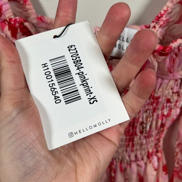 Hello Molly Aura Check Mini Dress Size US 2 Pink Floral Babydoll Chiffon - Picture 6 of 13